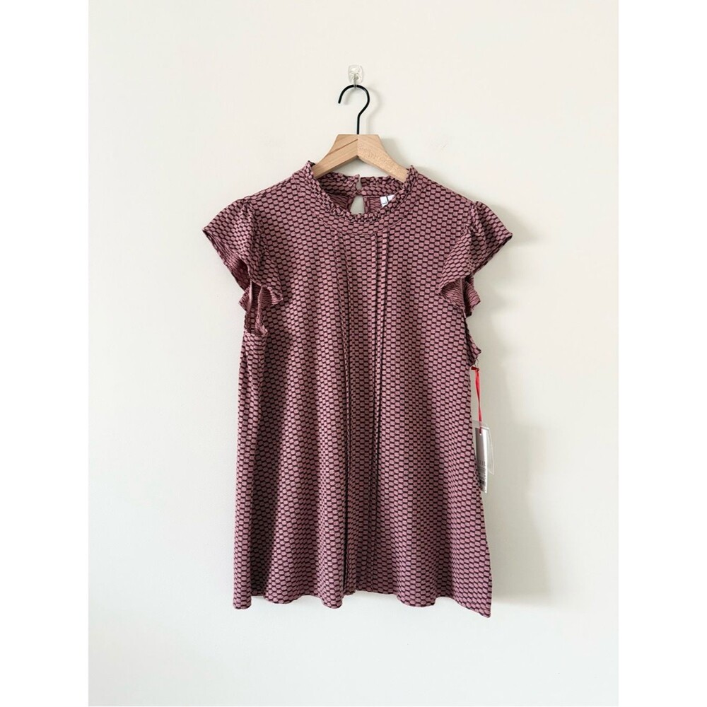 NWT Elle Rose-Mauve Geometric Flutter Sleeve Top Size L